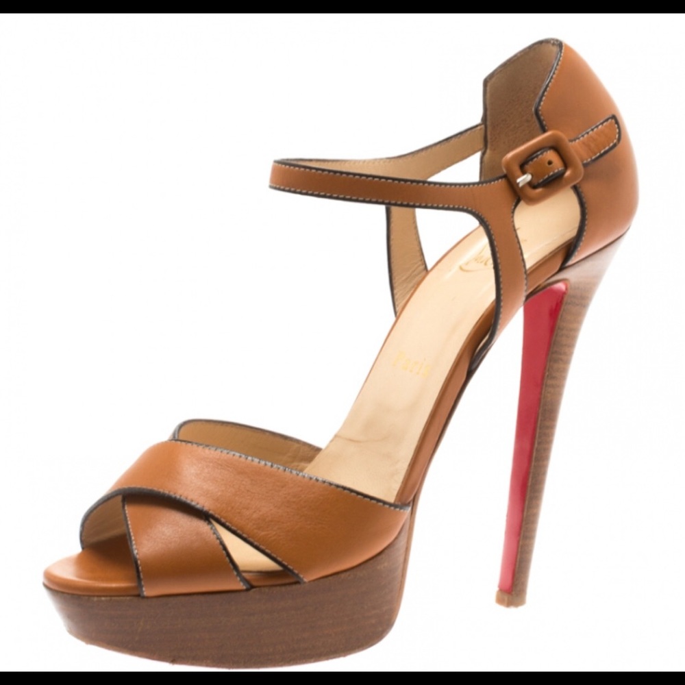 Christian Louboutin
Women's Brown Sporting Leather Platform Sandals size 41